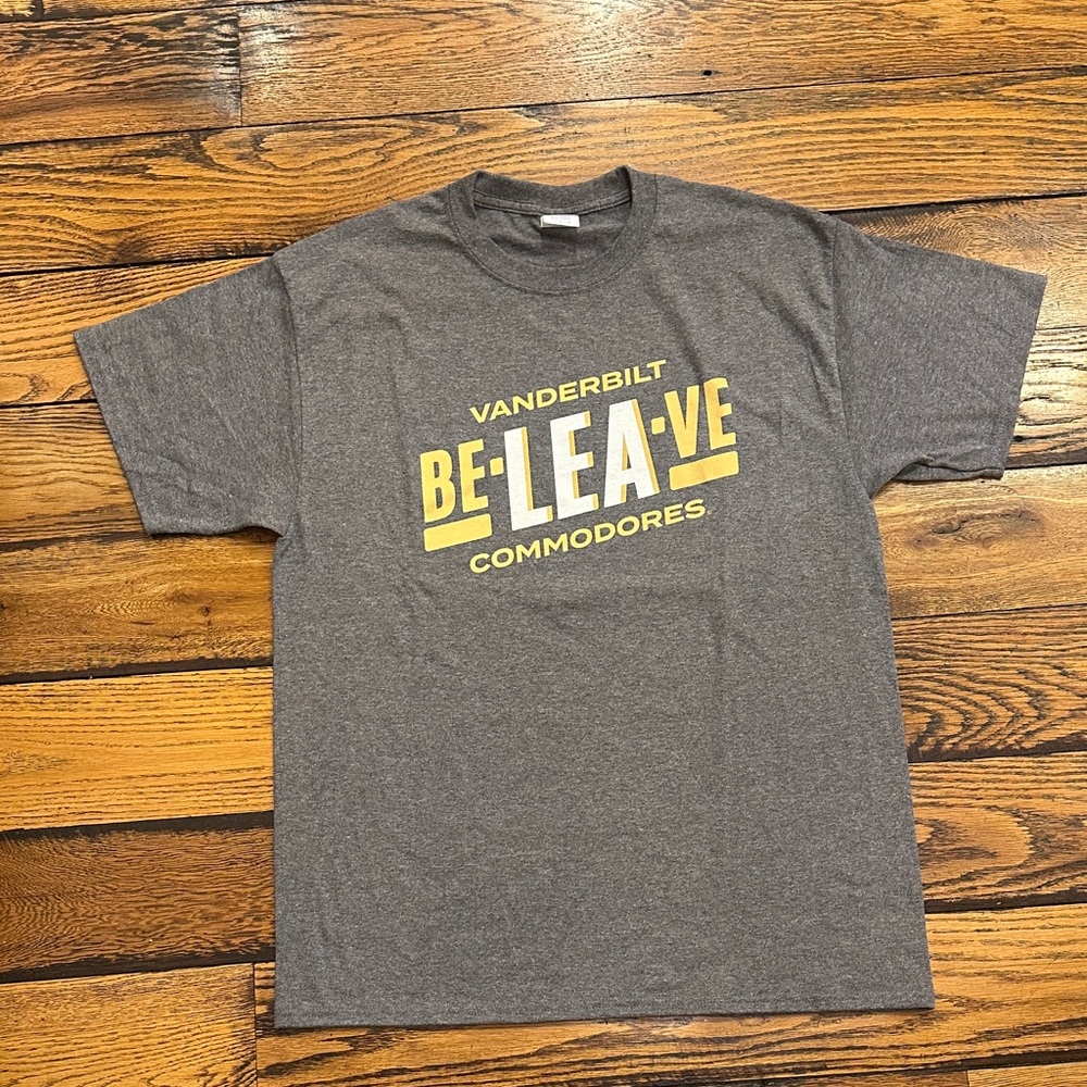 VANDERBILT PORT & COMPANY BE-LEA-VE FOOTBALL TSHIRT GRAY, WHITE & GOLD - LARGE